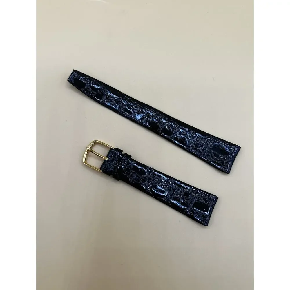19mm KREISLER Alligator Calfskin Black NOS Vintage Watch Band & Gold-Tone Buckle